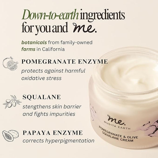 Mudita Earth Squalane Anti Aging Skin Cream, Rich Moisturizer for Aging & Dry Skin, Hyaluronic Acid, Squalane for Dark Spots & Hyperpigmentation made with Pomegranate & Olive