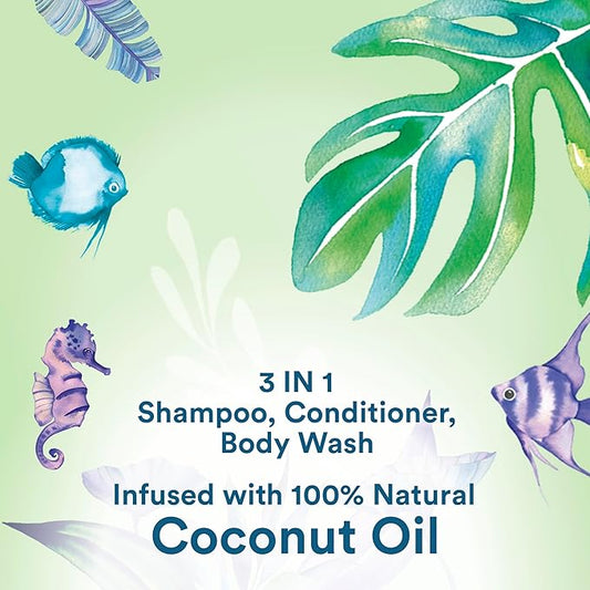 Suave Kids Natural Coconut Oil 3-in-1 Tear Free, Body Wash, Shampoo and Conditioners, No Sulfates, No Parabens, No Silicones, No Dyes, 16.5 Oz Pack of 4