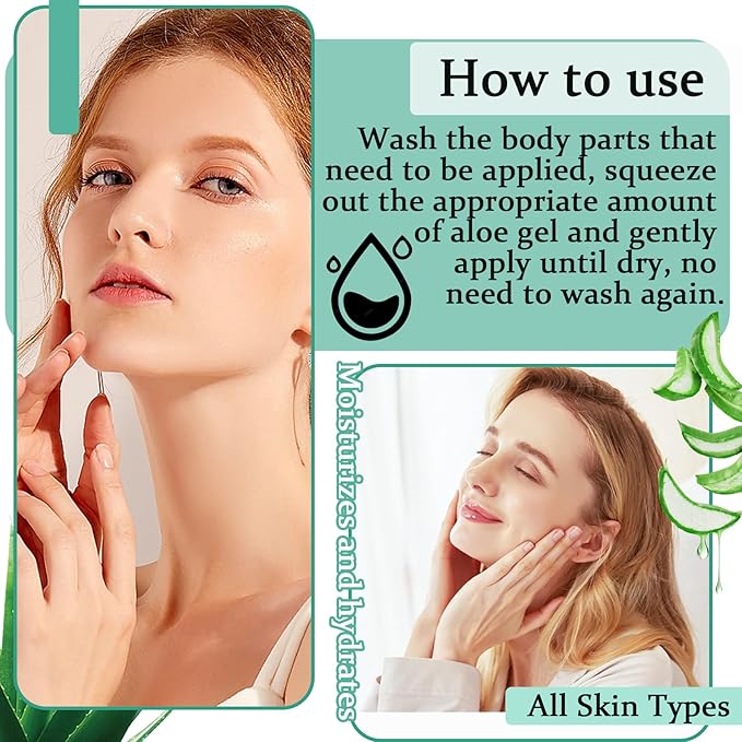 Aloe Vera Gel for Face,Moisturizing Hydrating After Sun Lotion for Body,Non-Sticky Pure Aloe Vera Gel,Fast Absorbing,All Skin Types