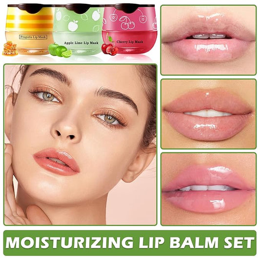 Honey Pot Lip Balm,3PCS Bee Lip (Honey+Apple+Cherry)