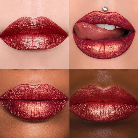 MAKI YIKA Red Lipstick for Women Metallic Lipsticks Glitter Long Lasting Lipstick No Smudge No Transfer Shimmer Liquid Lip Gloss (BR06 Dangerous)