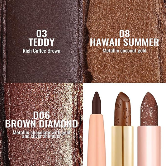 Oulac Lipstick & Lipliner Set 3PCS High Impact Lipcolor with Moisturizing Formula, Vegan Beauty, Full-Coverage Lip Color, Gift Lipstick for Women, 03+08+D06