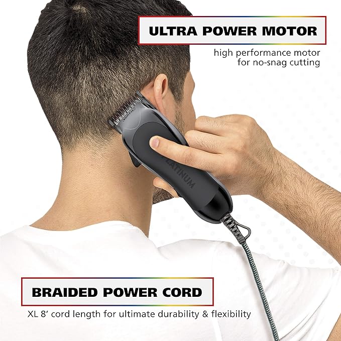 Wahl USA Pro Series Platinum Corded Clipper & Corded Trimmer for Home Haircutting with Color Coded Guide Combs – Model 79804-100