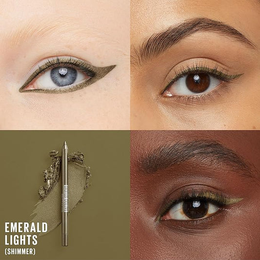 MAYBELLINE New York Tattoo Studio Long-Lasting Sharpenable Eyeliner Pencil, Glide on Smooth Gel Pigments with 36 Hour Wear, Waterproof Emerald Lights 0.04 oz