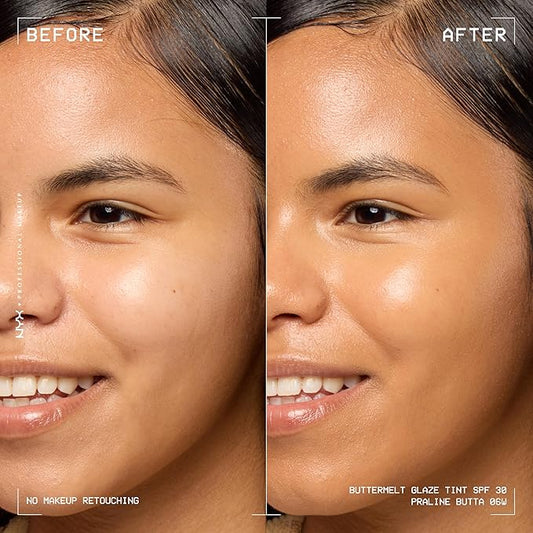 NYX PROFESSIONAL MAKEUP Buttermelt Glaze Soft Glow Skin Tint + SPF 30, Up To 12HR Wear, 06 Praline Butta